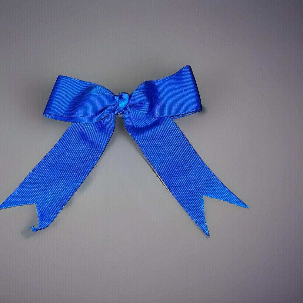 Lot Of 2 Girl’s Grosgrain Hair Bows Clip Blue Solid Polka Dot - Picture 2 of 11